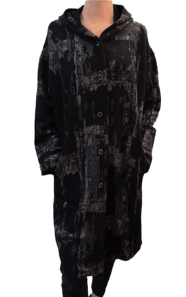 Transit CFDTRY6415 jacquard knit coat with hood black/grey
