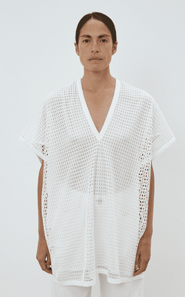 MeiMei J M5PV02 long mesh relaxed fit tunic white