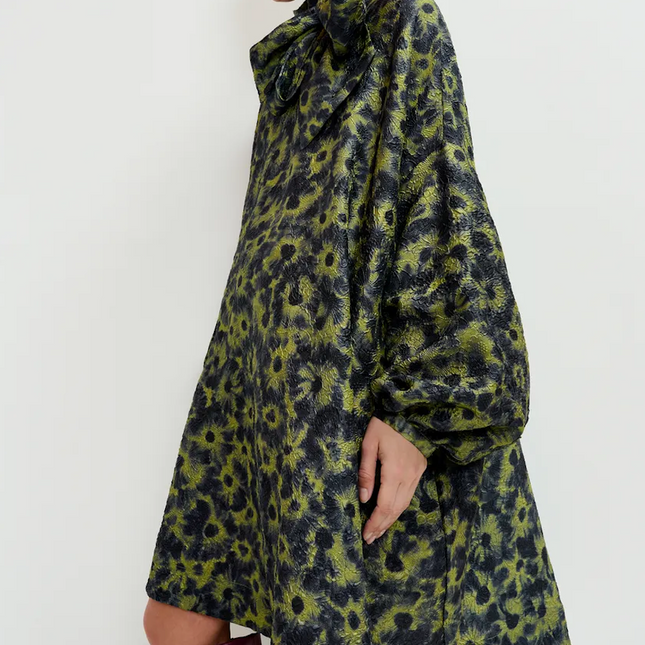 Essentiel Antwerp Ioanna floral tie neck dress green/navy