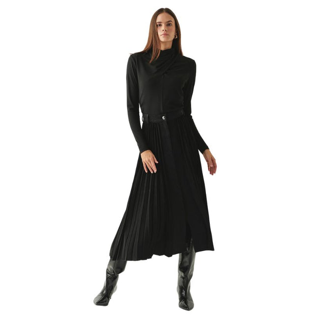 Exquise Florence skirt black denim panel with pleats