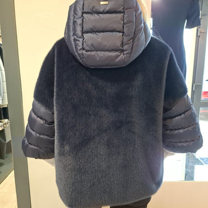 Herno PI002132D Faux fur jacket navy with hood