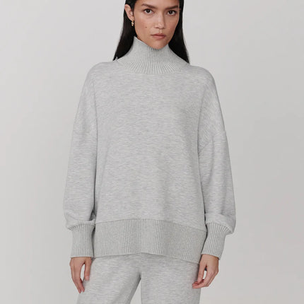 Varley Barker High Neck Sweat – Light Grey Marl