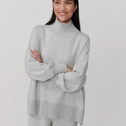 Varley Barker High Neck Sweat – Light Grey Marl