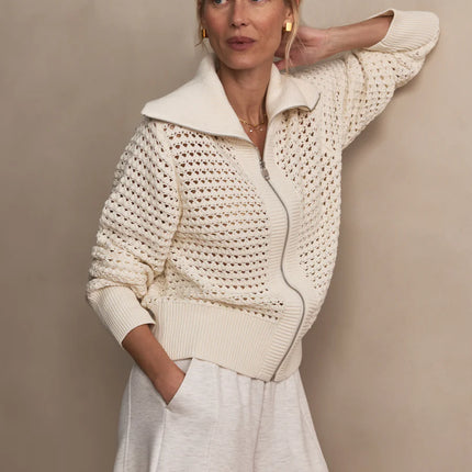 Varley Eloise Zip Through Knit – Egret