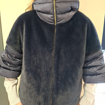 Herno PI002132D Faux fur jacket navy with hood