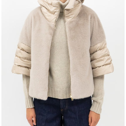 Herno PI002132D Faux Fur and puffer 3/4 sleeve jacket