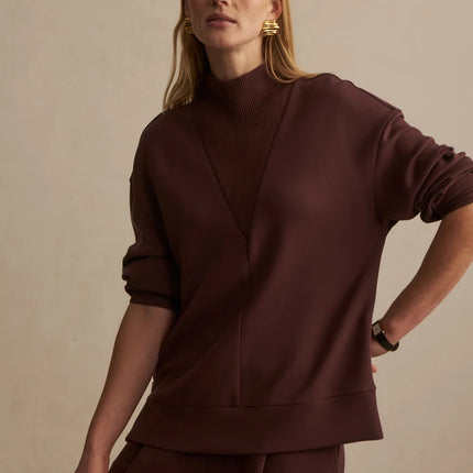 Varley Novi Long Line Mock Neck Sweat – Deep Mahogany