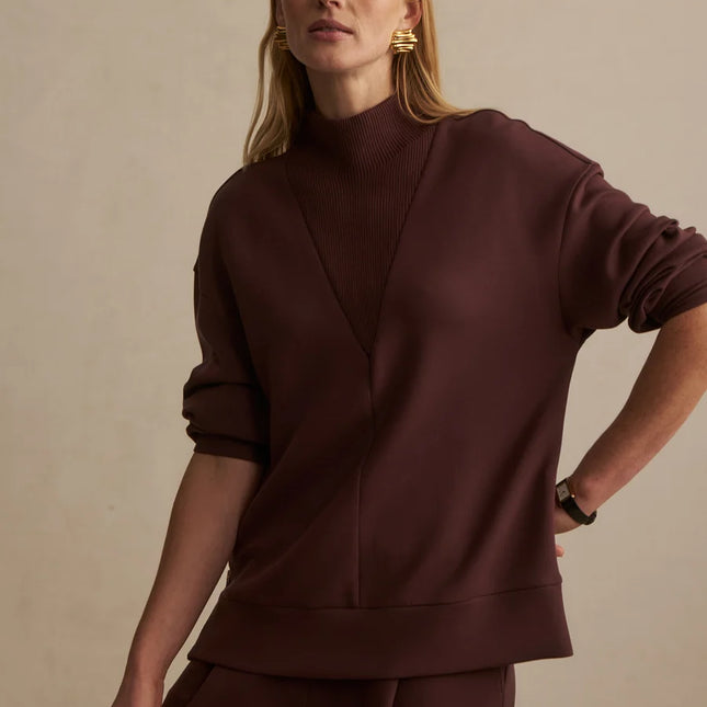 Varley Novi Long Line Mock Neck Sweat – Deep Mahogany