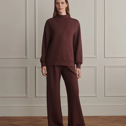Varley Novi Long Line Mock Neck Sweat – Deep Mahogany
