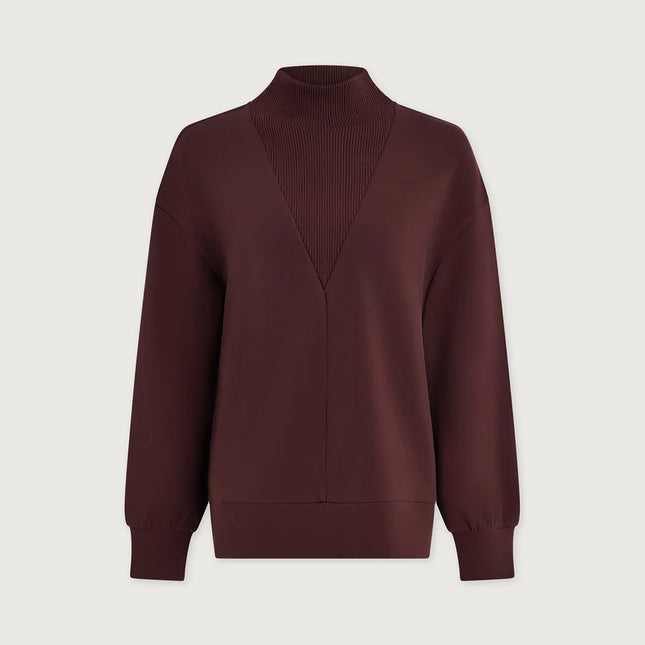 Varley Novi Long Line Mock Neck Sweat – Deep Mahogany