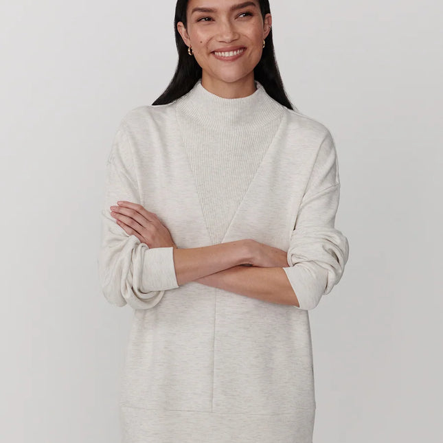 Varley Novi Long Line Mock Neck Sweat – Ivory Marl