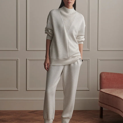Varley Novi Long Line Mock Neck Sweat – Ivory Marl