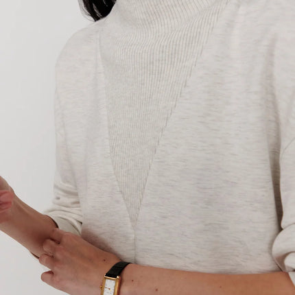 Varley Novi Long Line Mock Neck Sweat – Ivory Marl