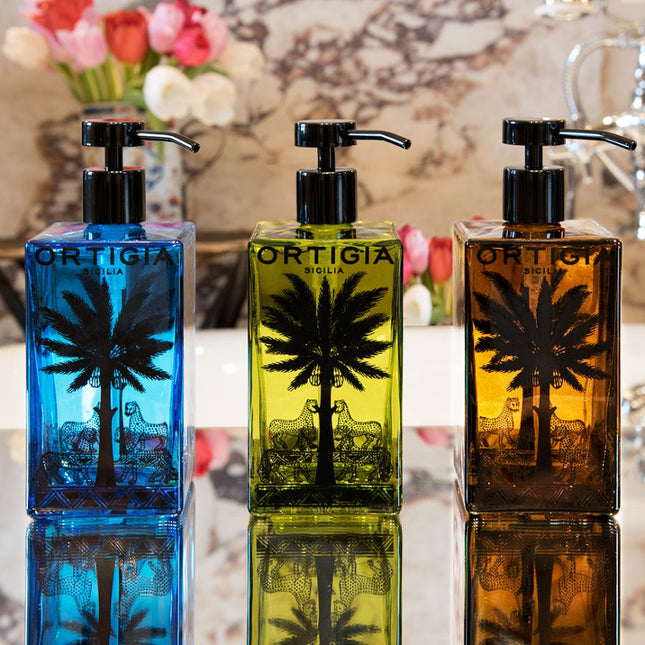 Ortigia Florio glass liquid soap blue